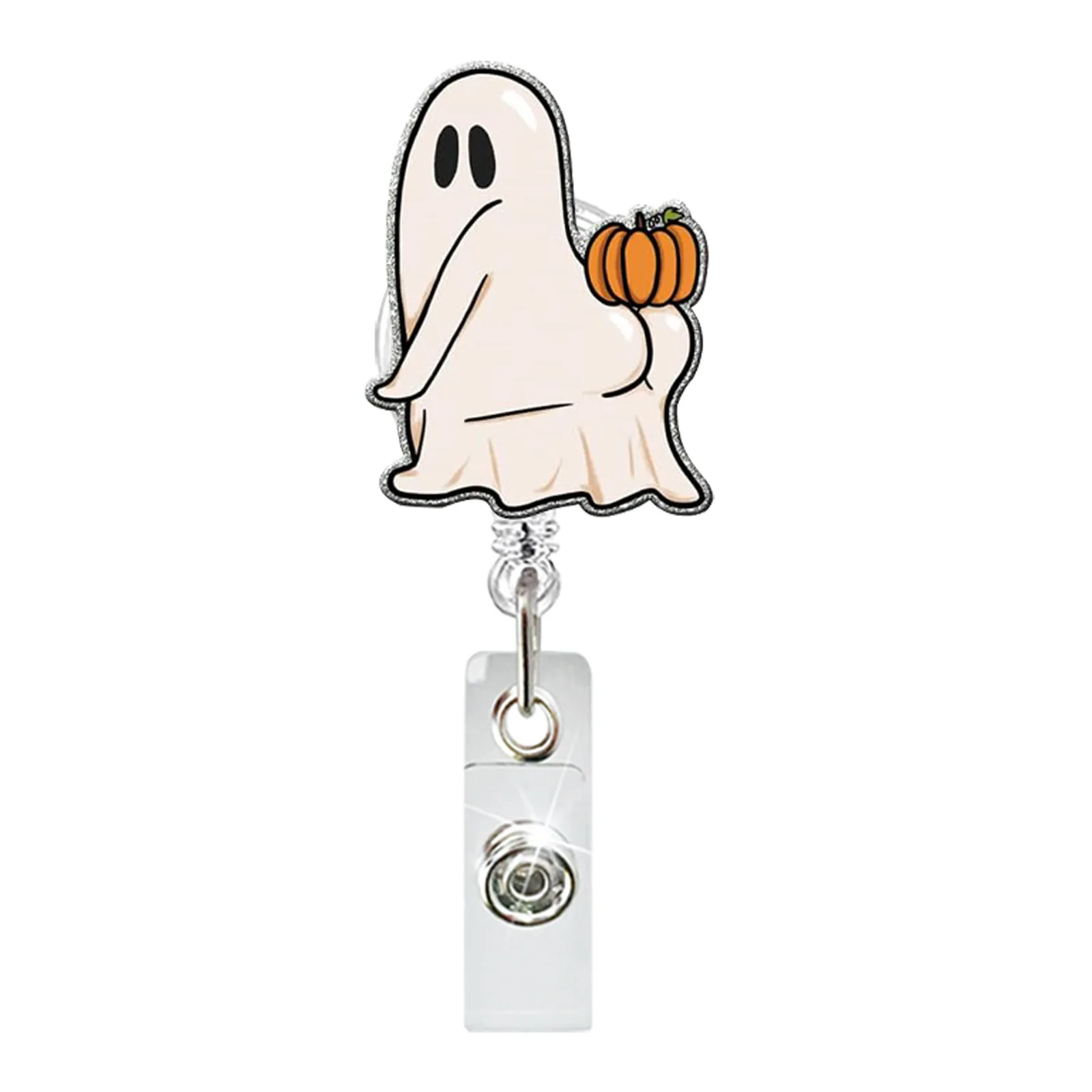 Acrylic Halloween Boo Crew Ghost Skeleton Pumpkin Spider Web Holder Rotating ID Clip Retractable Badge Reel Gift Doctor Nurse