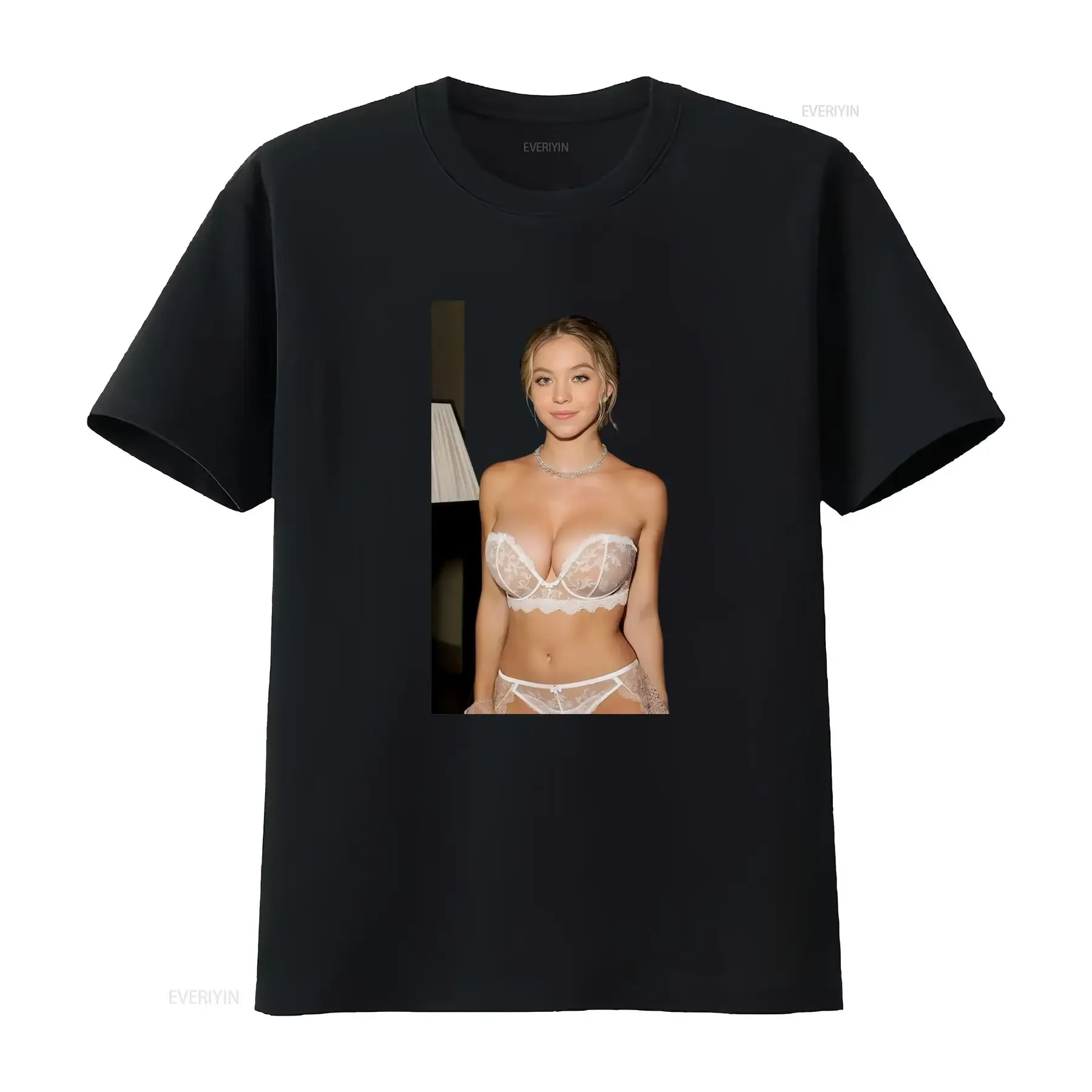Von Sydney Sweeney inspiriertes T-Shirt, stilvoll und trendig für Modebegeisterte, Vintage-Washed-Streetwear, dehnbar, Unisex, bequem.