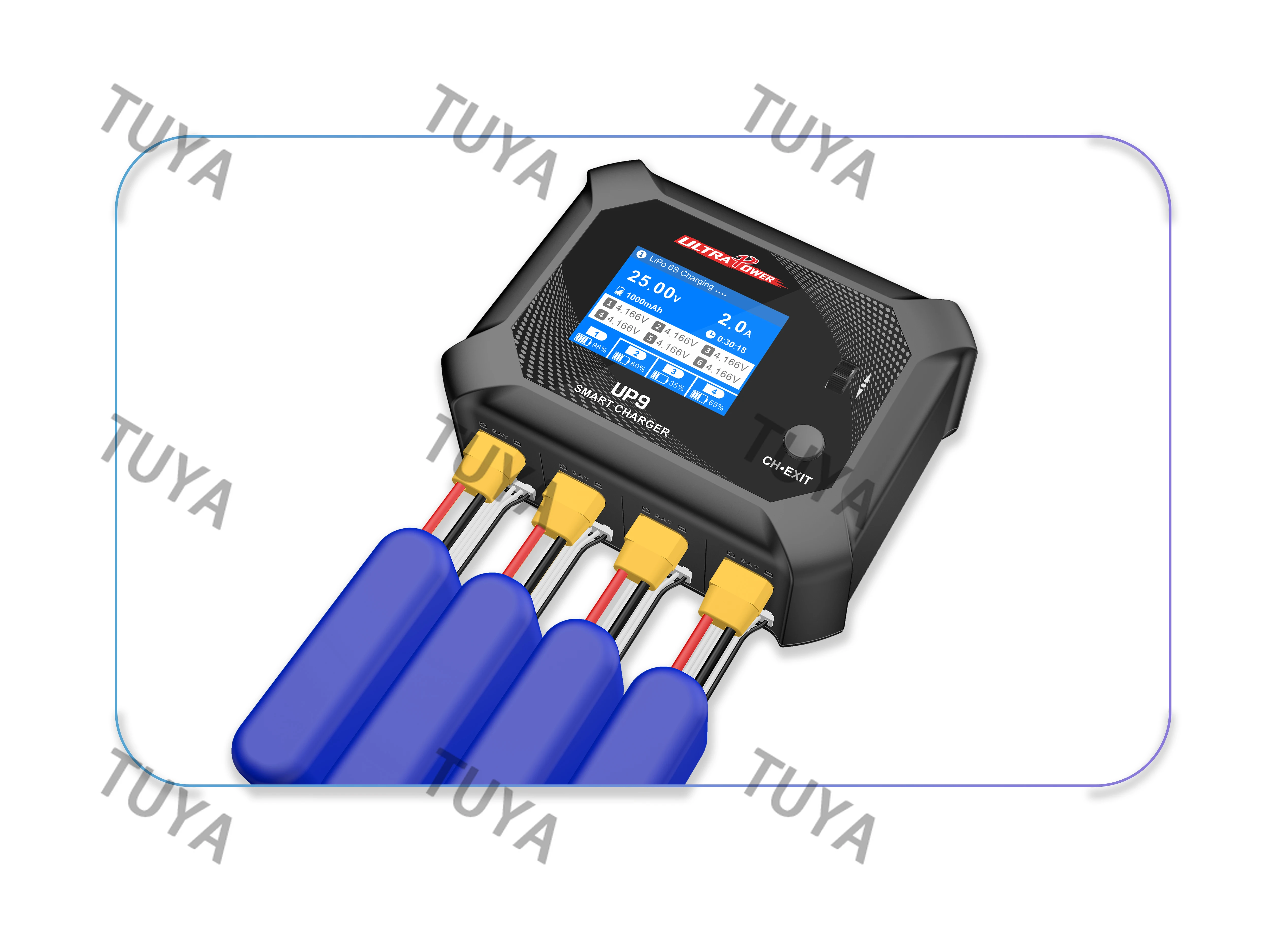 UP9 Smart Blance Charger Discharger AC 100W DC 4X50W 2.4Inch Charger for 1-6S LiPo/LiHV/LiIon/LiFe Battery RC Model
