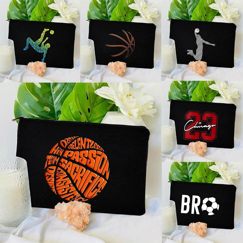 Boys Who Love Basketball and Football Sports Gifts Travel Shopping Stationery Black Storage Bags Canvas Fashion Size 23 Wallet