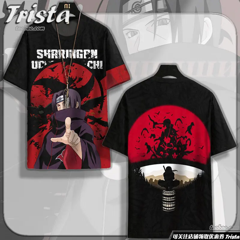 2026 Summer Naruto Uchiha Itachi Moon Reading Crow Printed 3D Loose T-shirt, Unisex Casual Street Style Top