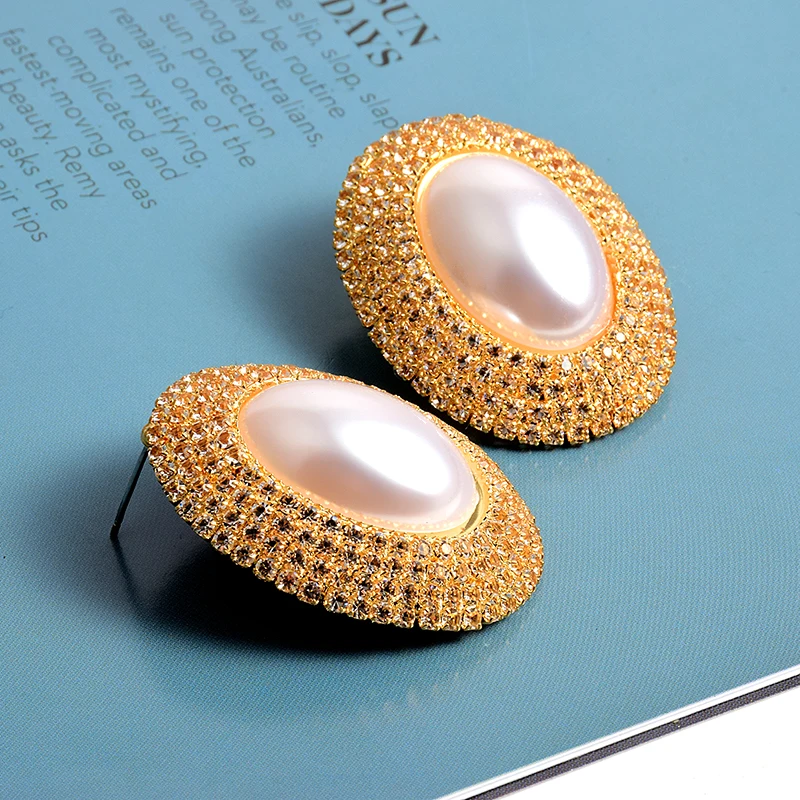 New Arrival Luxury Pearl Crystals Round Drop Earrings High-Quality For Women Fashion Earring Daily Birthday Party Jewelry Gifts