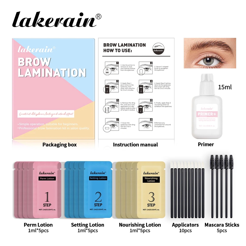 Zestaw do laminacji brwi Lakerain Profesjonalny zestaw do trwałej na brwi DIY Tworzy pełne i gęste brwi Trwały makijaż brwi Naturalny wygląd