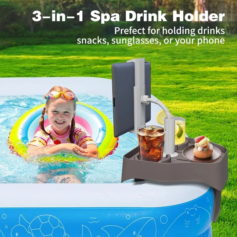 

3-in-1 Spa Drink Holder - Adjustable Pool Table with Cup Holder Phone Stand - for Inflatable Spa Outdoor Swimming Accessories