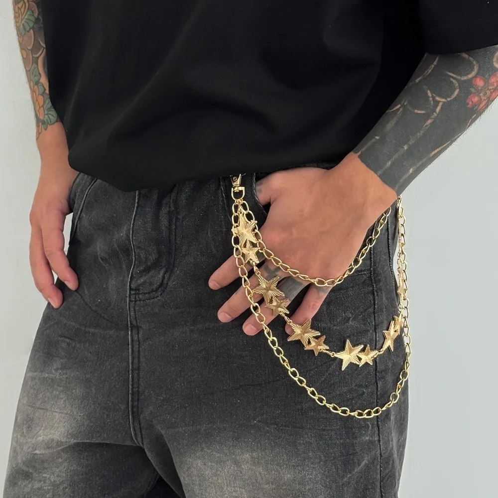Fashion Hip Hop Star Pendant Keychain Decoration Jewelry Gift Jeans Pants Chain multi-layer Waist Belt Men view 3