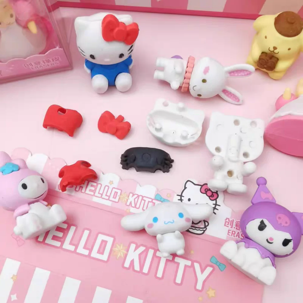4Pcs 만화 헬로 키티 연필 지우개 Kawaii 멜로디 Kuromi 학생 그리기 수정 지우개 편지지 학교 상품 선물