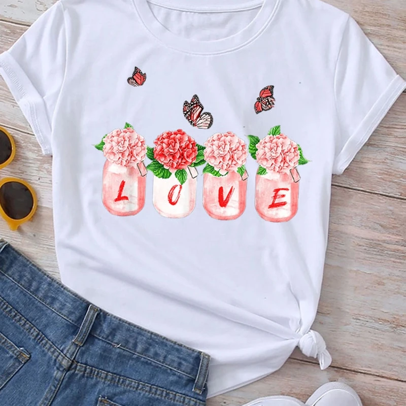 Summer Tops Women T-Shirt Harajuku Graphic Tees Woman Short Sleeve Tshirts Clothing Female Blouse Butterfly Heart Print T Shirt