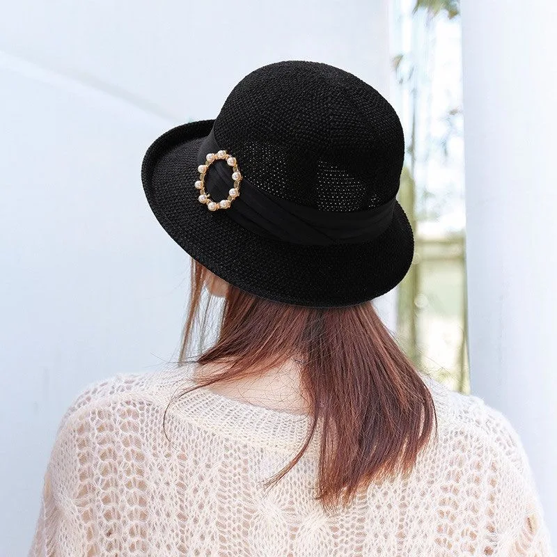 Spring and summer hats new style cotton yarn knitted hat over a small hat women sweet wind pearl met buckle free shipping