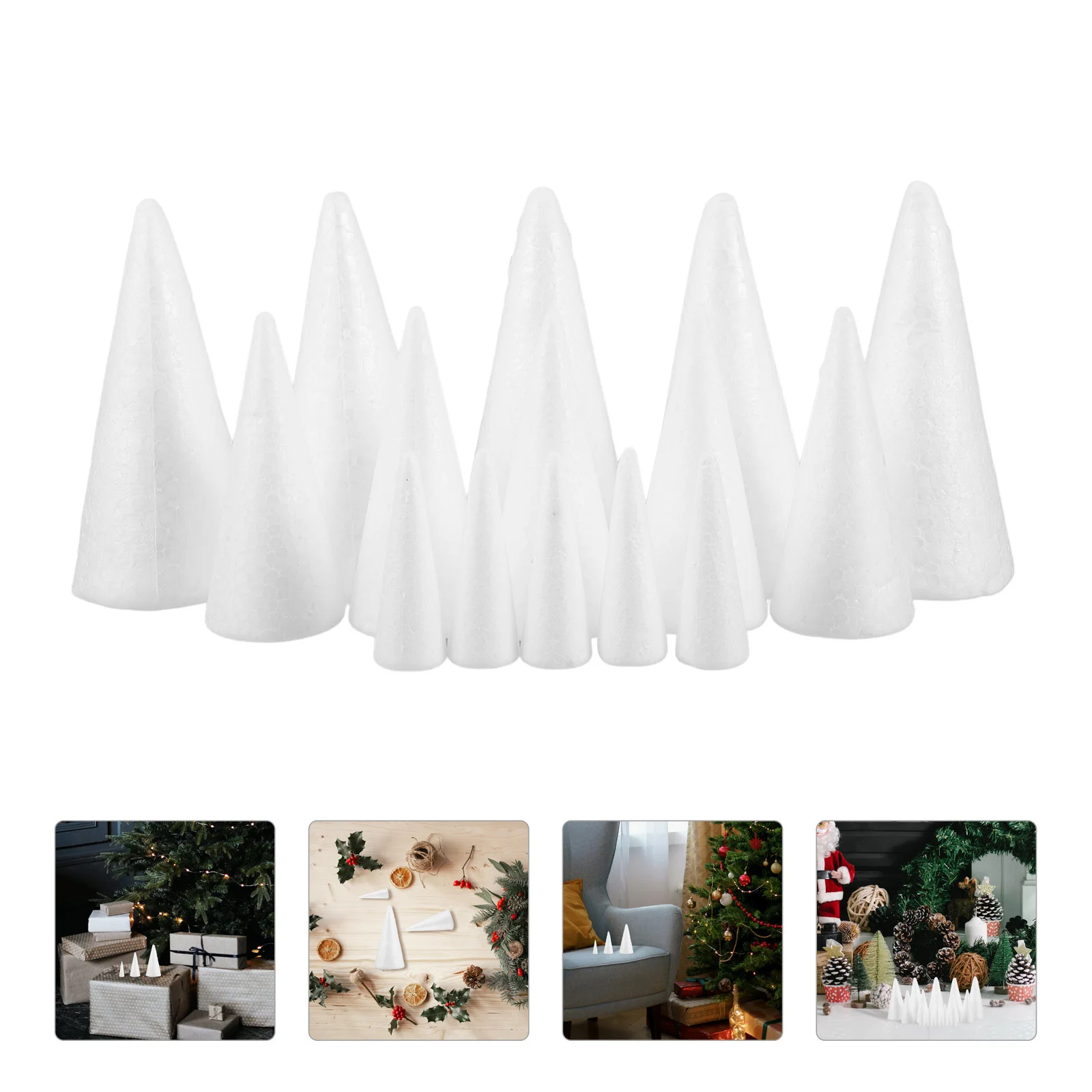 

15pcs Christmas Foam Cone Craft Diy Ornament For Handmade Art Project School Party Wedding Shower Decoration