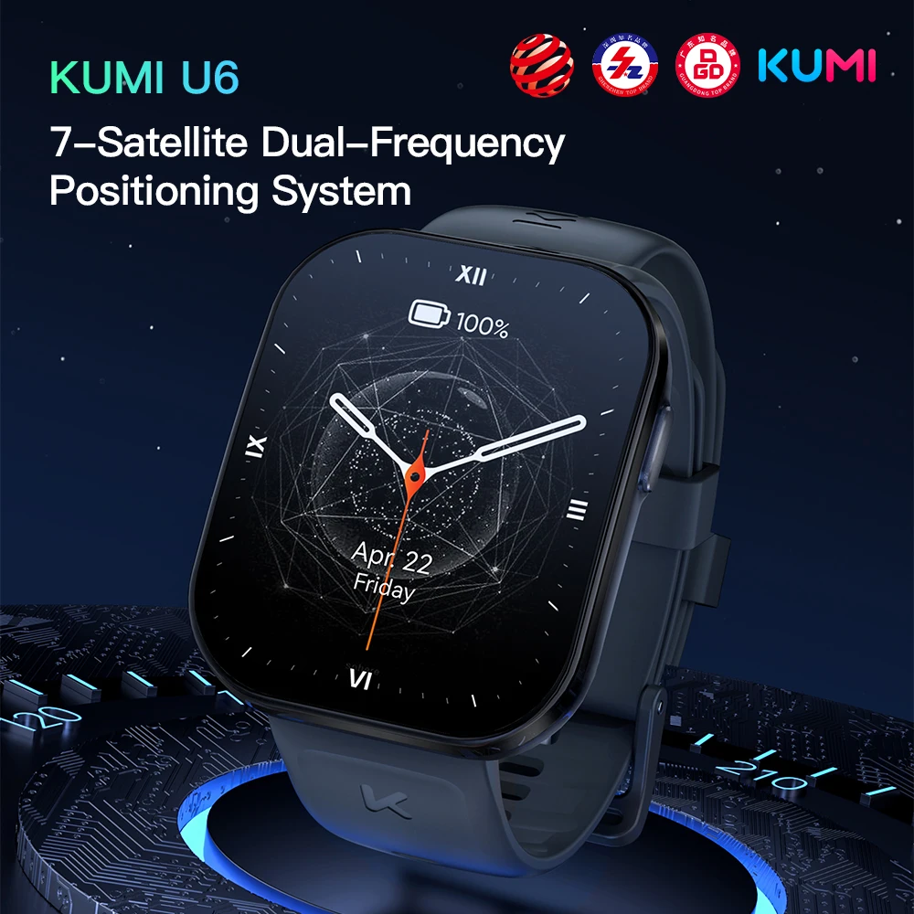 KUMI U6 Smart Watch 1.96 AMOLED 60Hz, Dual-Band GPS, AI ChatGPT Voice Assistant, Heart Rate/SpO2/Sleep, 100+ Sports, 5ATM
