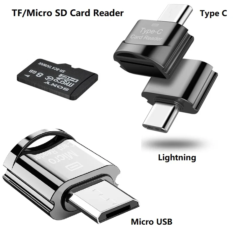 Micro SD Card Reader for iPhone T-flash Reader for USB C TF Memory Card Reader Viewer TF Adapter for Micro USB