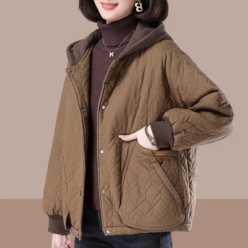 Women Hooded Parkas Coats Solid Jackets Pocket Pockets Long Sleeves Single Breasted Loose Fit Casual Office Lady 2025 Winter