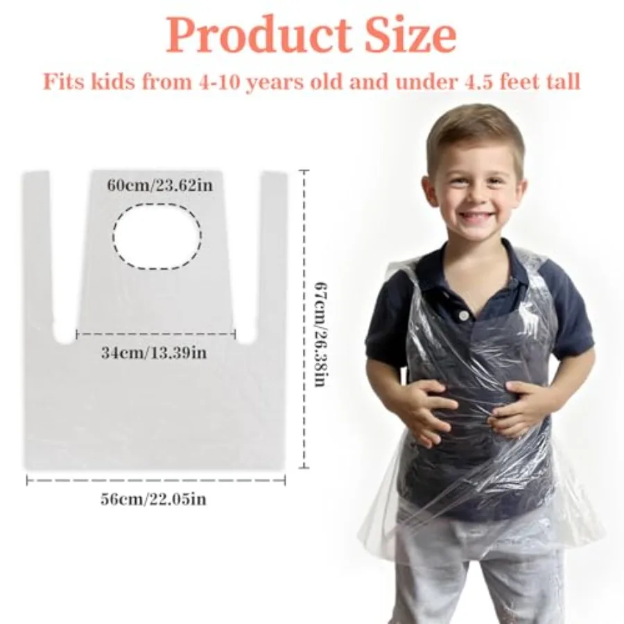 50 пластиковых одноразовых фартуков, 2,1 фута, 65 см, водонепроницаемые одноразовые фартуки с краской для художественного ремесла, живописи, приготовления пищи, нагрудники для пикника
