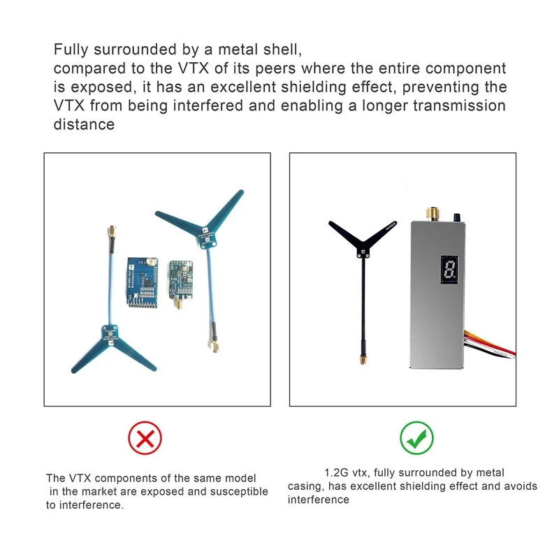 FPV 1.2G 1.3G 1.6W VTX Transmitter+Antenna 8CH 0.1Mw/25Mw/800Mw/1600Mw VTX Transmitter For Long Range FPV Drone RC Model