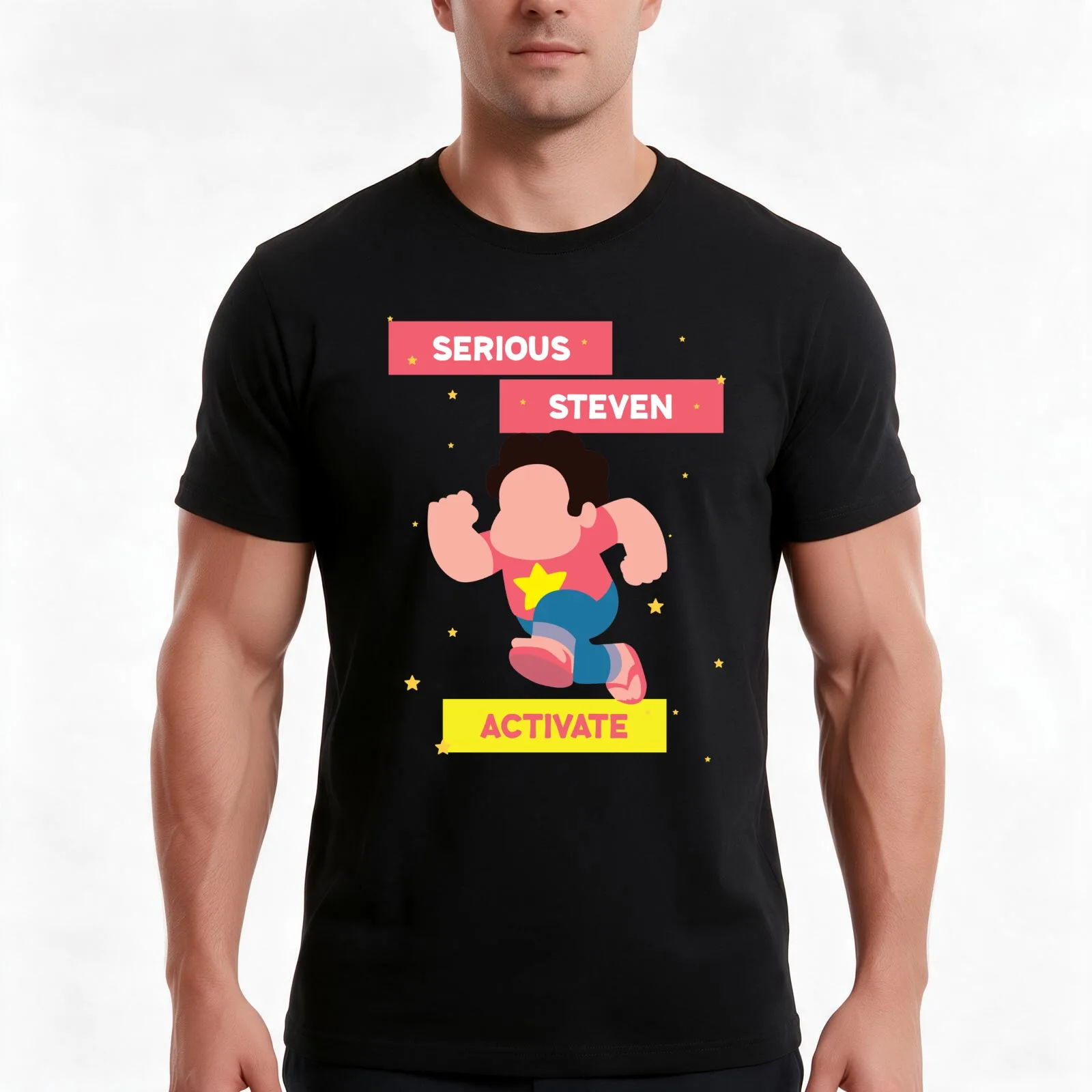 Serious Steven T-Shirt, Summer Casual Cotton Tee, Oversized Streetwear Tops, Vintage Graphic Print, Loose Fit Short Sleeve