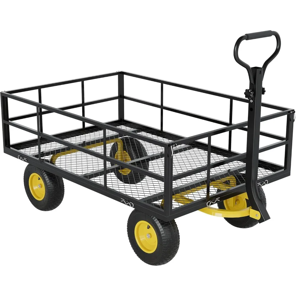 Heavy-Duty 3-in-1 Steel Garden Cart with 1200 lbs Capacity, All-Terrain Tires, and Removable Mesh Side Panels for Versatile Outd