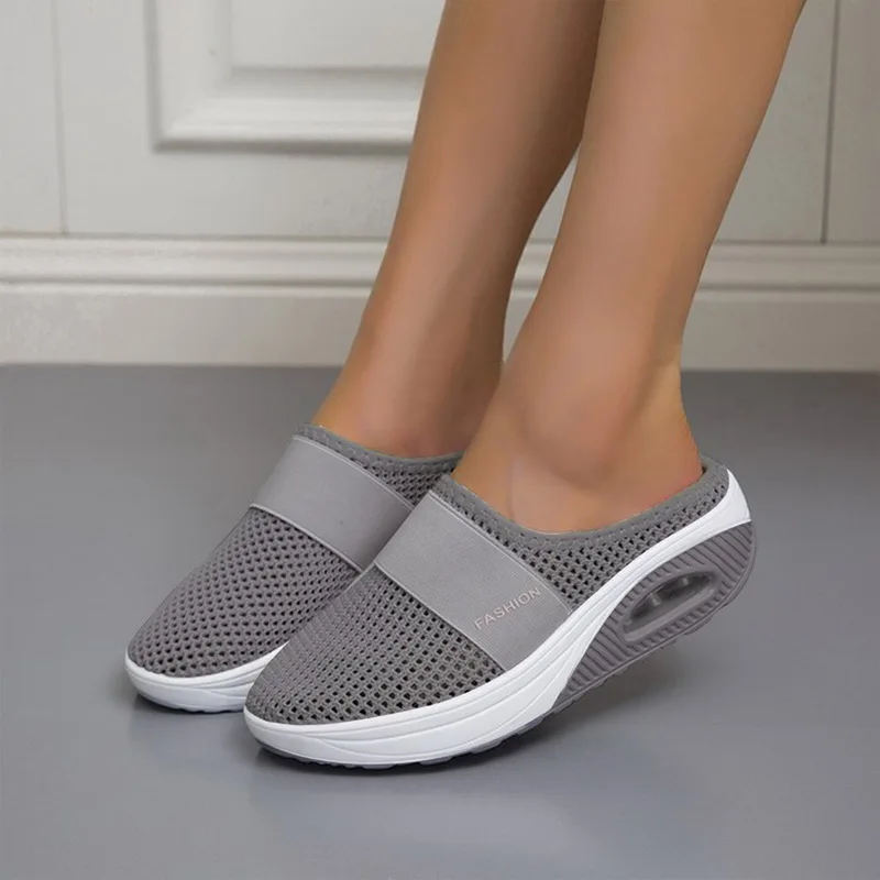 Women Wedge Slippers Mesh Lightweight Footwear Anti-slip Casual Female Slides Platform Retro Shoes Orthopedic Women's Slippers image 2