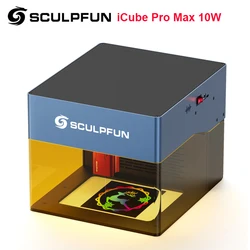 彫刻楽しい-icube pro max 10wスモークフィルター付きレーザー彫刻機、温度0.08mmスポット、120x120mm、彫刻領域BT、タイプc