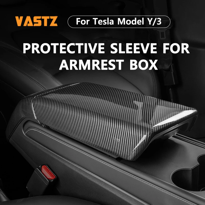 VASTZ Center Console Armrest Box Cover Interior Accessories Carbon Fiber pattern Compatible for Tesla Model 3 Y 2021 to 2023