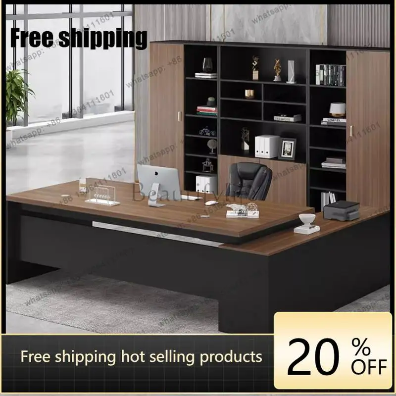 LJY Nordic Wooden Office Desks Vintage Designer Brown Standing Luxury Office Desks Modern Corner Large Escritorios Furniture