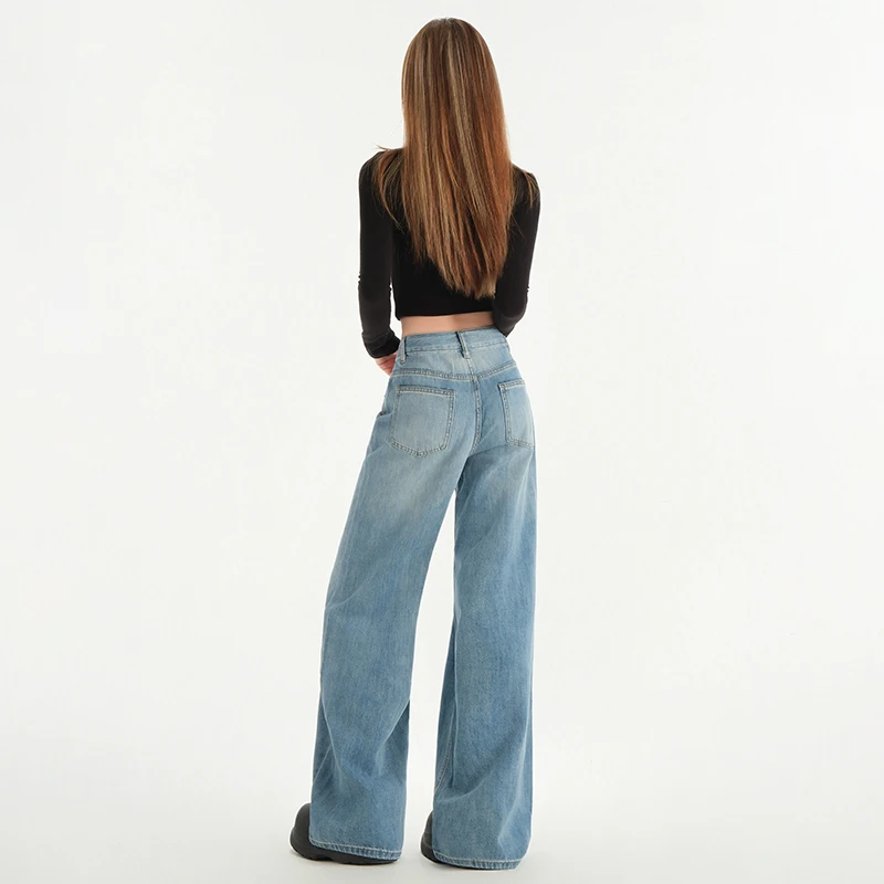 New Women'S Spring Summer Straight Leg Jeans Korean Fashionable Versatile Low Waist Slimming Loose Sagging Wide Leg Floor Pants