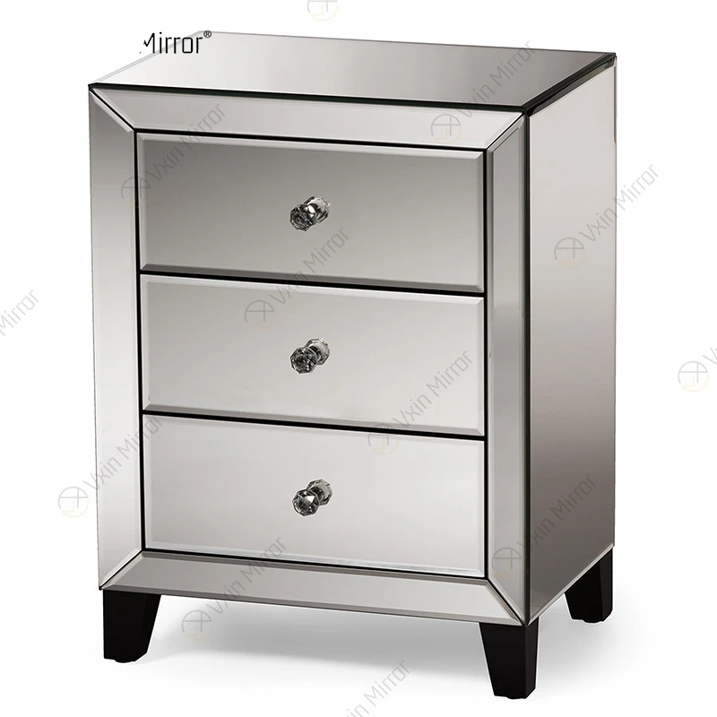 Light luxury bedside table, post-modern European bedroom chest of drawers, glass mirror bedside table, cross-border furniture