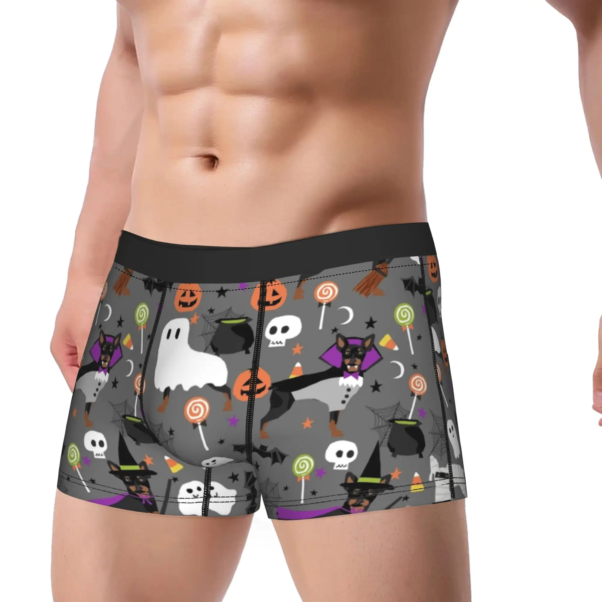 Men's Cartoon Halloween Ghost Pumpkin Long Underwear  Funny Boxer Briefs Shorts Panties Male Soft Underpants M-XXL