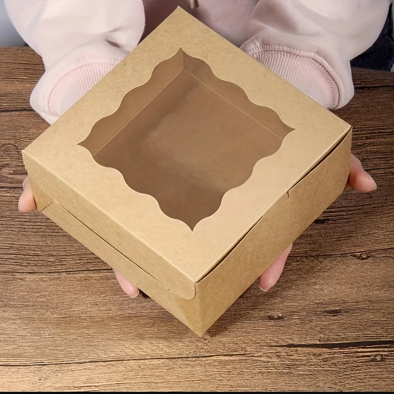30 Kraft Paper Bread Boxes with Windows, Brown Pastry Boxes for Cookies, Macarons, and Desserts, Disposable Paper Boxes