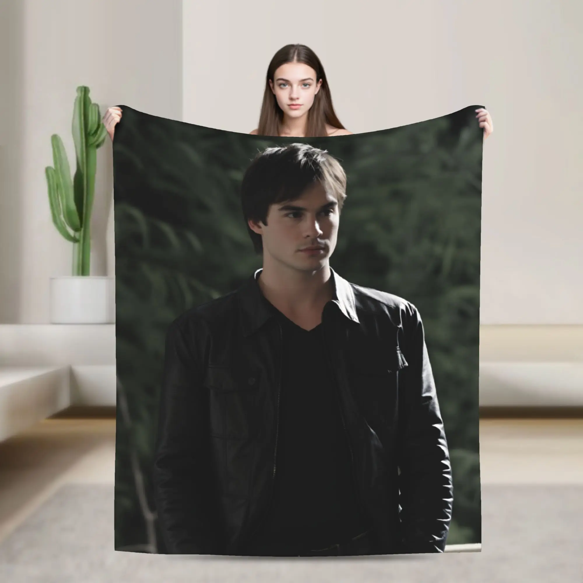Damon Salvatore Blanket  Airplane Travel Flannel Bedding Throws For Outdoor Soft Customized Quality Bedspread Gift