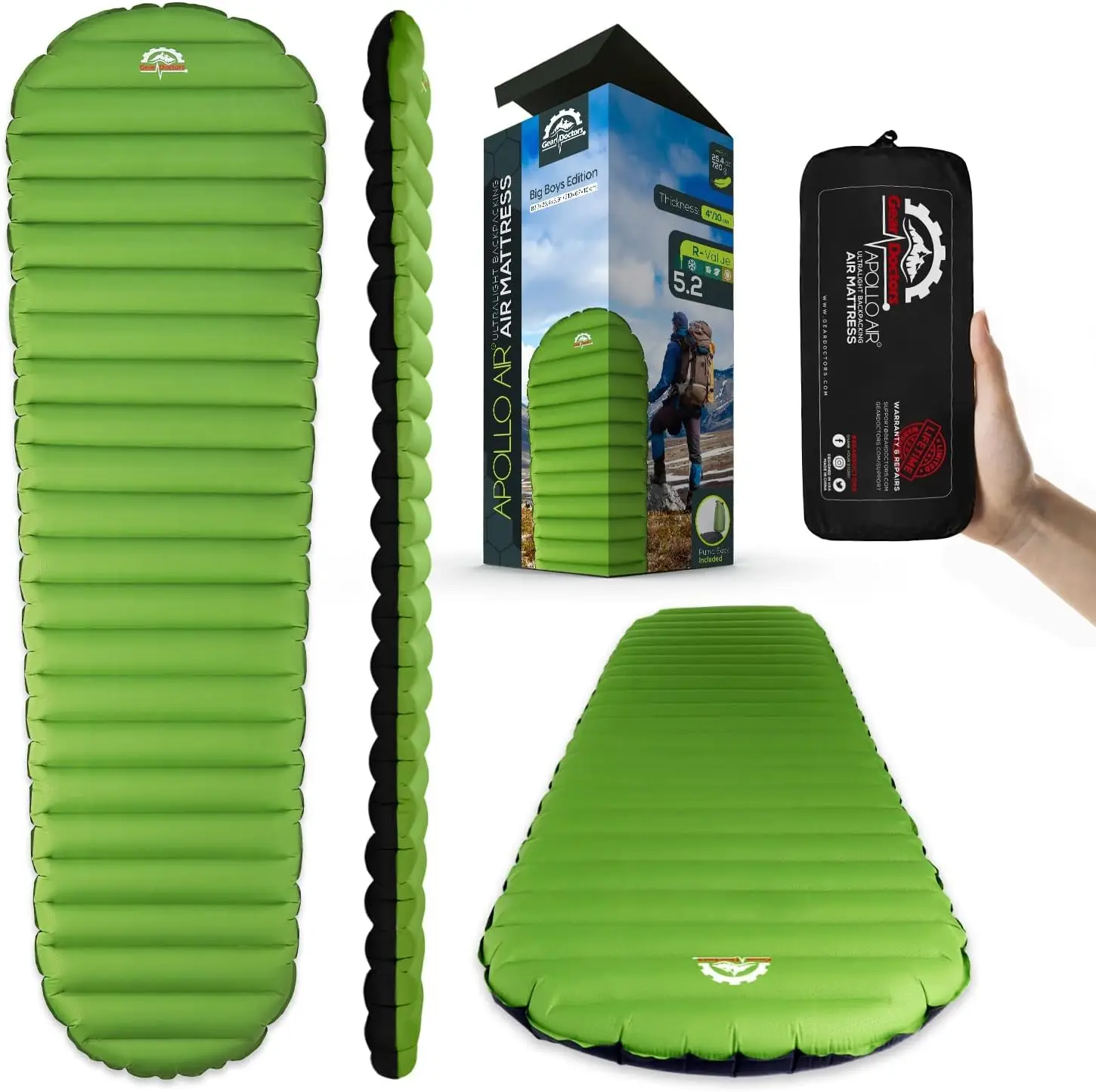 

Ultralight Inflatable Sleeping Pad with 5.2 R-Value, Compact for Backpacking and Hiking - Air Mattress
