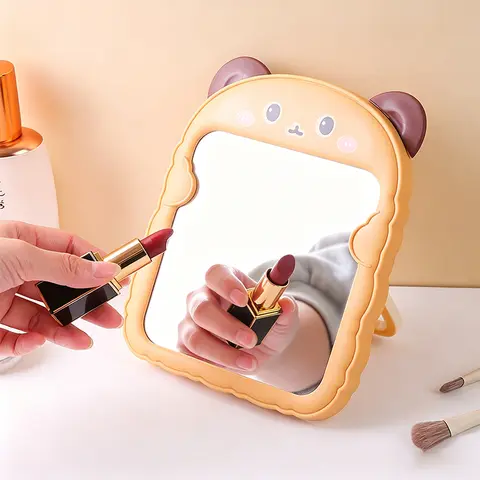 Mirror Bear Ears Desktop Vanity Mirror Folding Plastic Cute One-Way Mirror Student Dormitory Bathroom Mirror Vanity Mirror