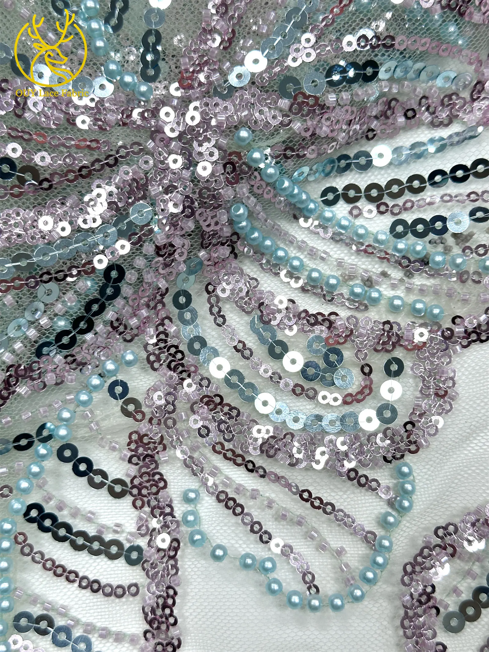 Afrikanischer Pailletten-Perlen-Spitzenstoff 2026 Französischer Nigerianischer Tüll Bestickter Spitzenstoff für Damen-Partykleider Nähmaterial – Detail 16