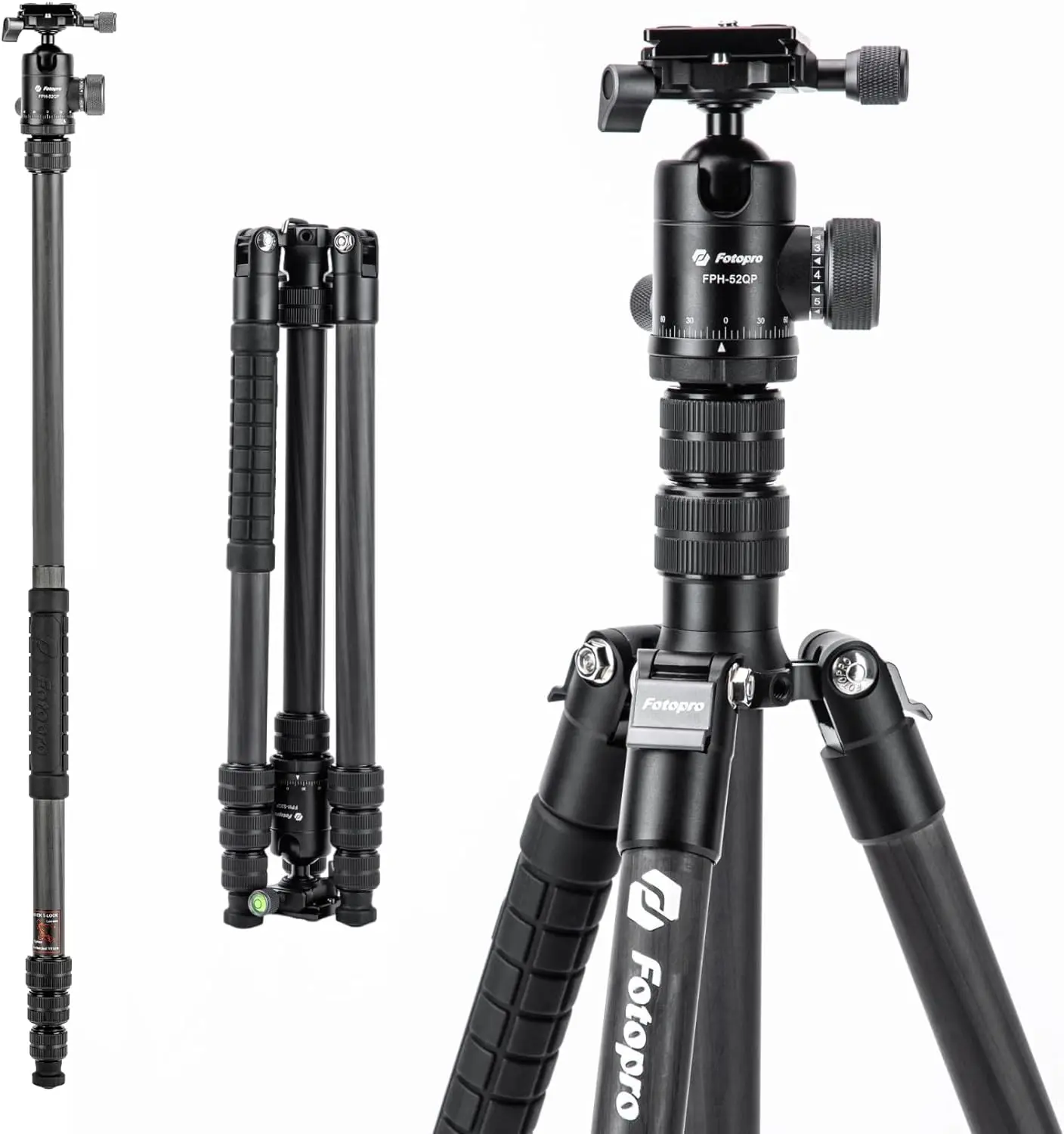 

Fotopro 73" Professional Carbon Fiber Compact Travel Tripod with Ball Head Camera Detachable Monopod for Shooting