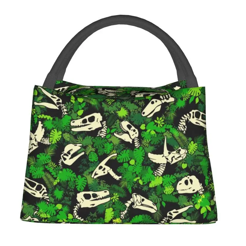 Fossils Dinosaur Skull Jungle Pattern Insulated Lunch Bags for Women Thermal Cooler Food Lunch Box Outdoor Camping Travel