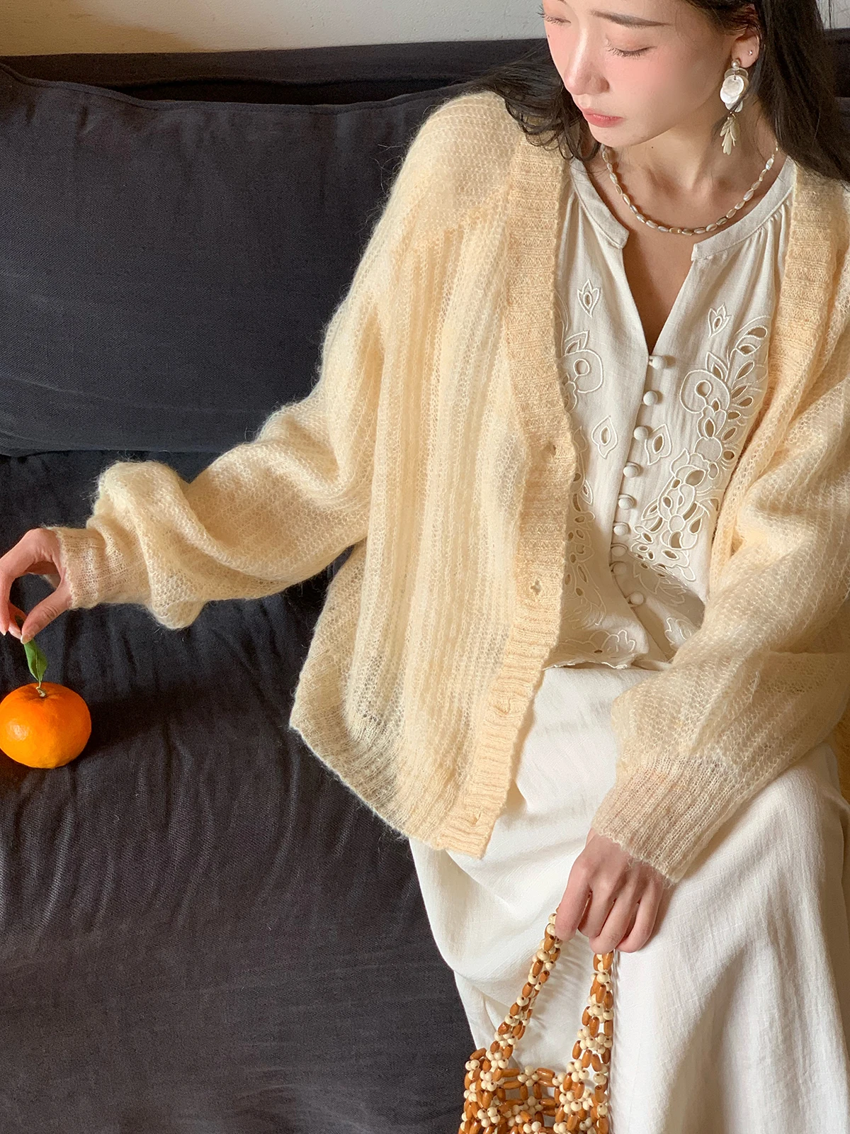 

Spring Season High Ratio Camere Women's Cardigan Versatile Soft Ele Top Match All Clothes Knitted Sweater