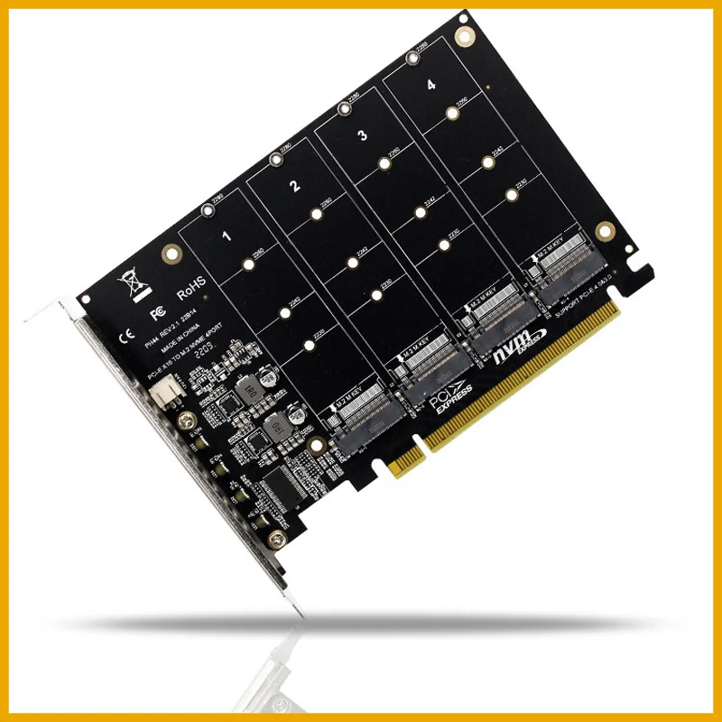 PCI-E Signal Split Array Adapter Reader Expansion Card NVME 4 Disk Supports SSD/M.2 Device Of NVME Protocol Of Key Hard Disk