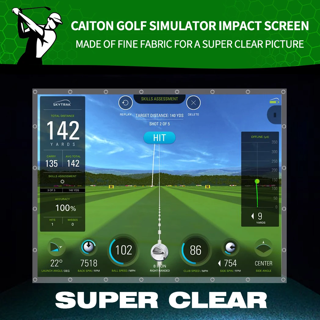 Caiton HD Golf Simulator Impact Screen – Double-Layer, Silent, Durable, 4 Sizes, Indoor & Outdoor, Training Projection Screen