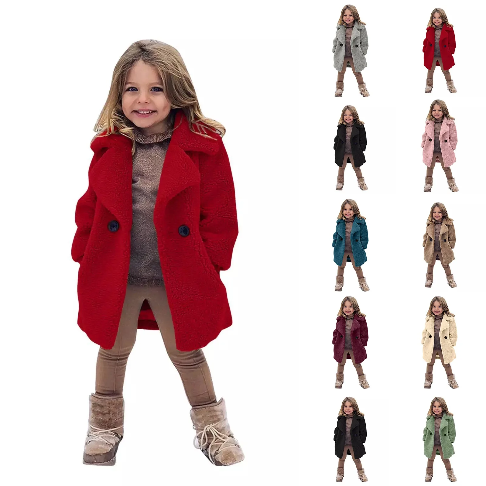 Winter Fashionable And Cute Children'S Casual Solid Color Warm Jackets Solid Colour Leisure Overcoat Suitable For Daily Wear
