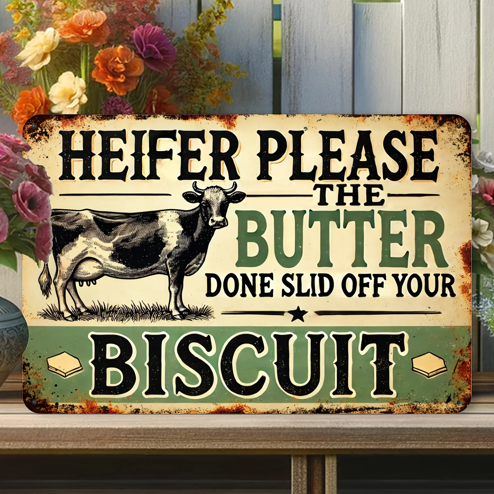Metal Iron Sign, Featuring Young Cow Milk Butter Cookies - Vintage Country Humor Design, Perfect for Home Decor