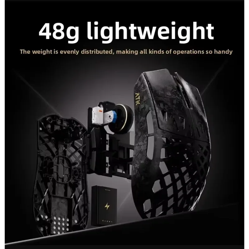 ATK GHOST Composite Carbon Fibre Mouse Hollow-out Gaming Wireless Bluetooth Mouse Paw3950 ultra 48g 0.163ms Lightweight PC Gamer