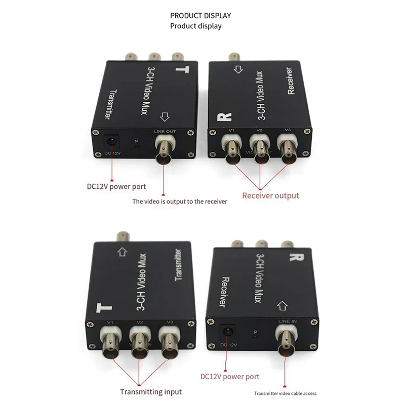 3-Way Video Multiplexer, Analog Surveillance Signal One-To-Three Overlay, Multi-Channel Camera One-Line Communication Durable