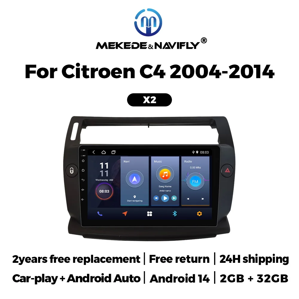 

MEKEDE 2 Din 9inch Stereo Android 14 CarPlay Car Radio for Citroen C4 C-Triomphe C-Quatre 2004 - 2014 Multimedia Player Navi GPS
