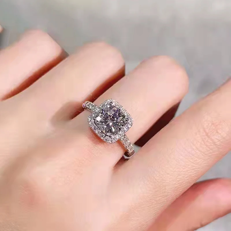 18k Platinum D Color Mosonite Diamond Ring for Women 3 Carat Group Set Princess Square Bag Diamond Wedding Ring Classic Ring