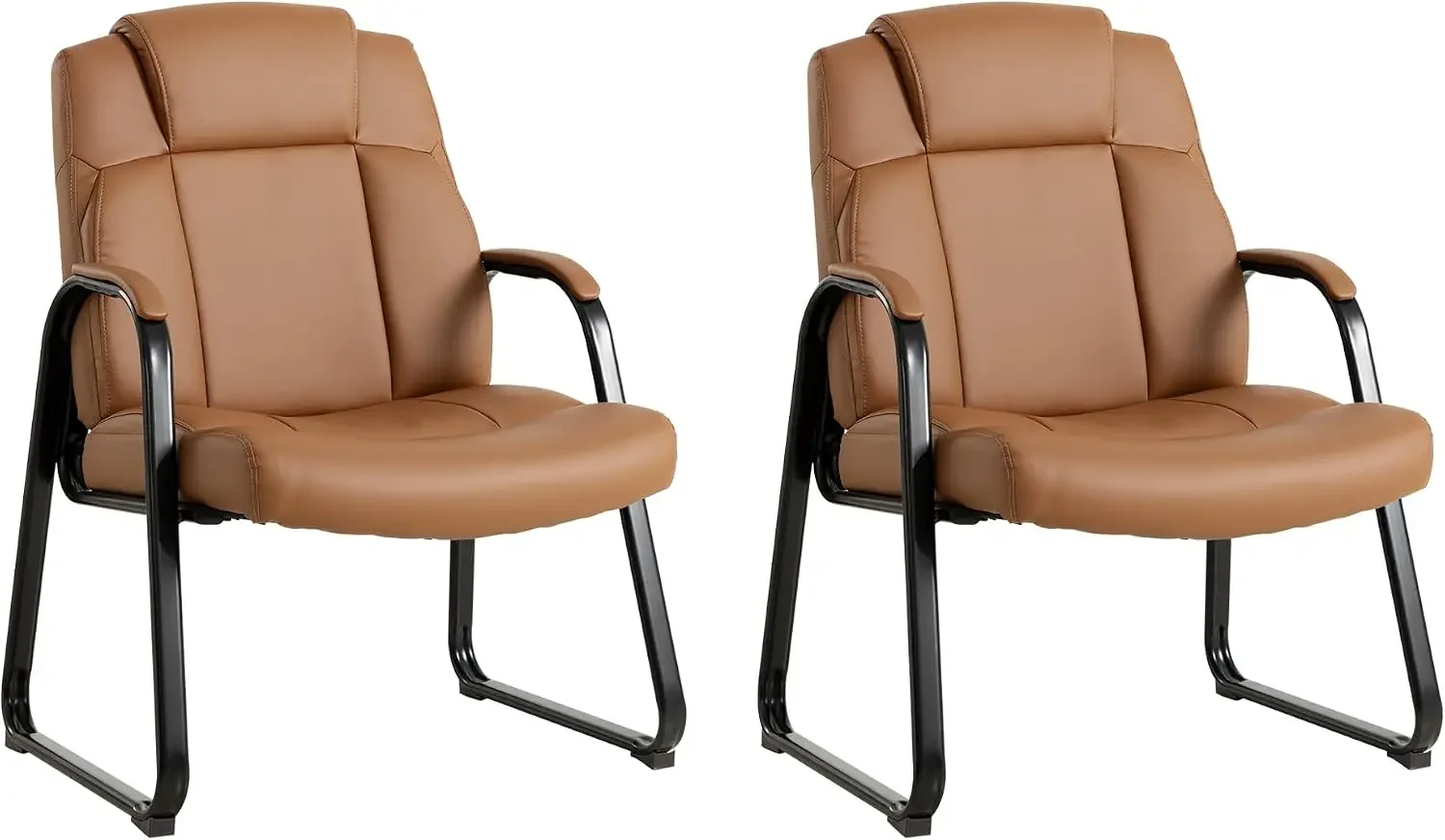 Big & Tall Waiting Room Chairs Set of 2, PU Leather Reception Guest Chair with Padded Arm Rest, Office Desk Chair with Sled Base
