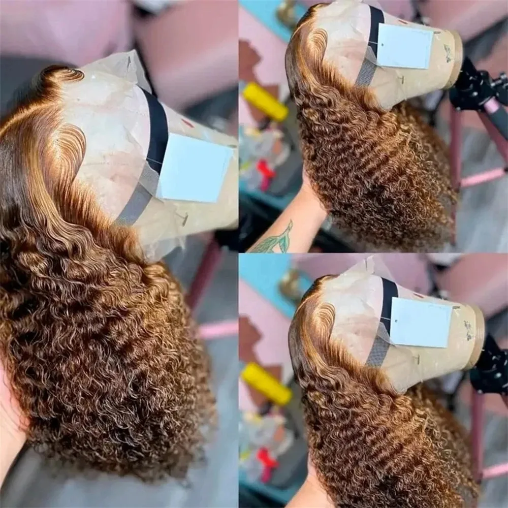 

Выделите Ombre Blonde Короткий Боб Парик Свободные Глубокие Волны Парик Фронта Шнурка Вьющийся Парик Фронта Шнурка 13x4 HD Синтетический Предварительно Сорванный Косплей