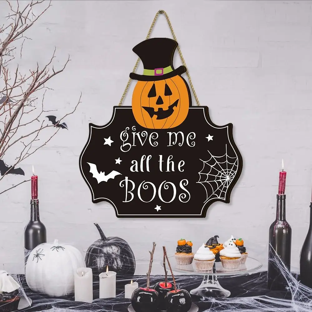 

Crafts Wooden Halloween Pumpkin Door Sign Funny Creative Pumpkin Hanger Wreath Cartoon Cute Door Hanging Pendant Front Porch