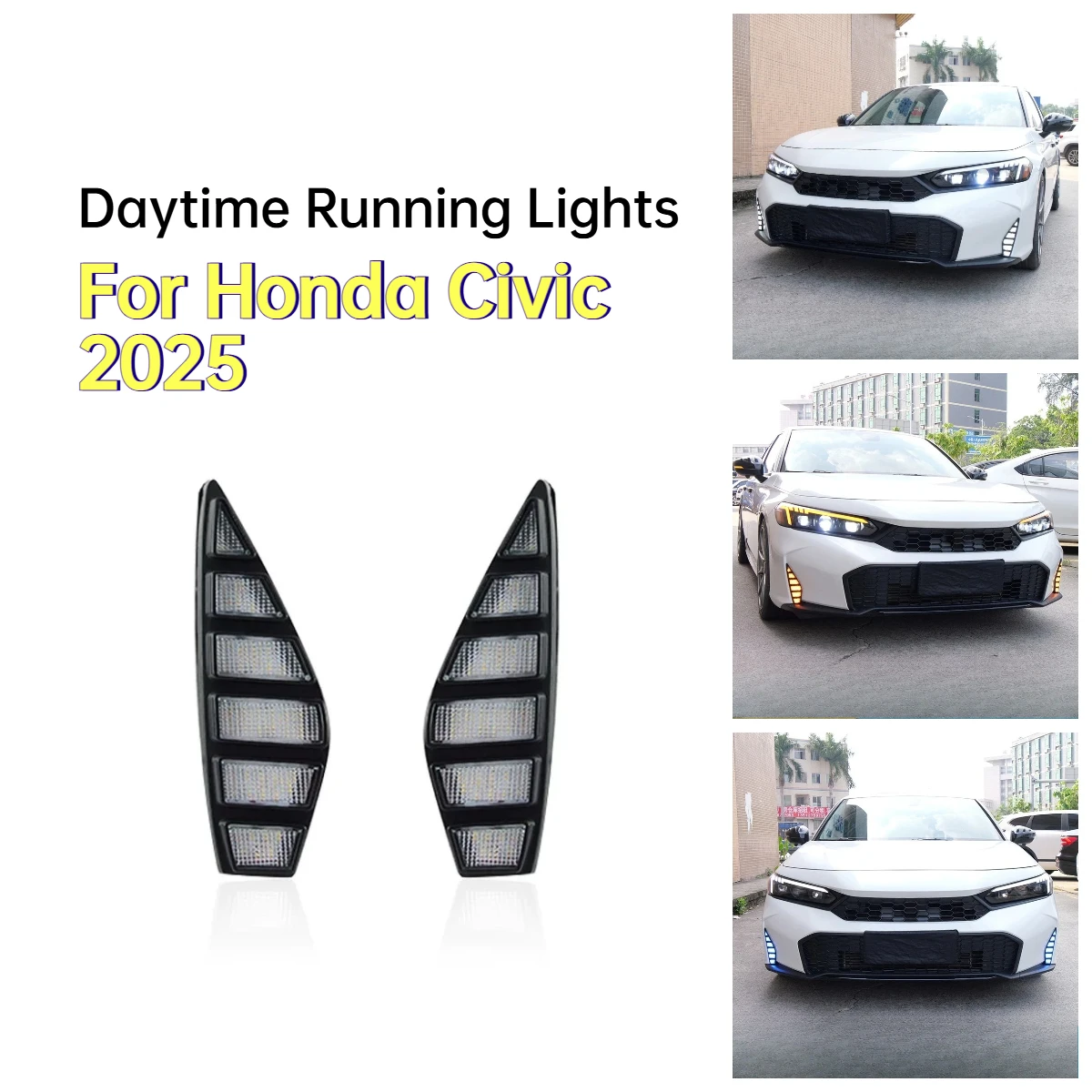 DRL For Honda Civic 2025 Car LED Daytime Running Lights Front Bumper Fog Lamp Modification Dynamic Turn Signal 12V Daylights