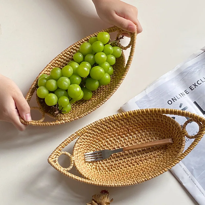 Rattan desktop snacks dried fruit bread, coffee accessories, storage living room coffee table, household mini fruit basket