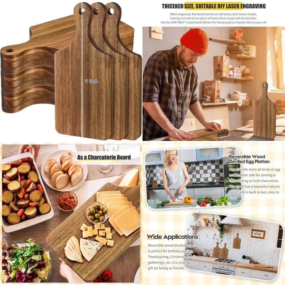 

Объемные разделочные доски из дерева акации, 12 упаковок для поделок, сервировочных и деревянных досок, идеально подходящих для свадеб и домашнего использования.