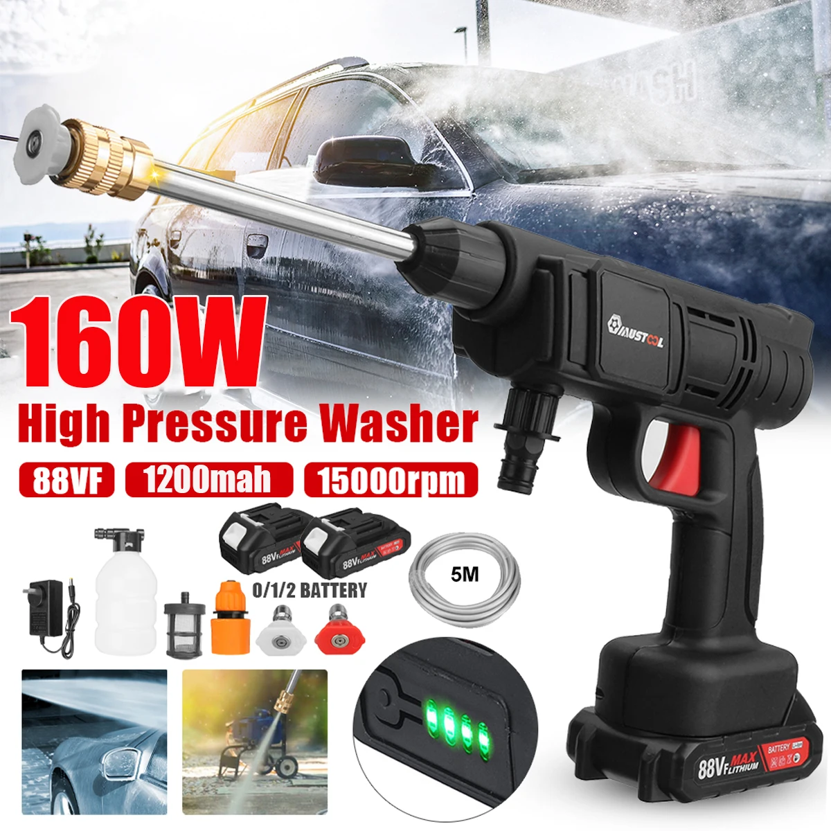 10000mAh Cordless High Pressure Car Washer Spray Rechargeable 2 Type Wash Gun Electric Water Gun  Machine For Makita 18V Battery